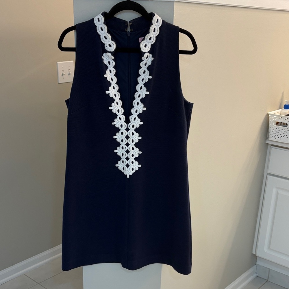 Lilly Pulitzer Navy Blue Dress with White Accents, Sz L